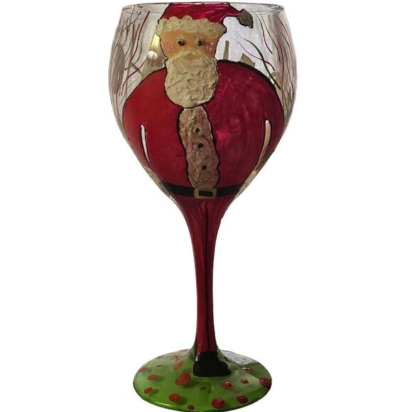 Hand Panted Santa Christmas Wine Glass - Picture 1 of 2